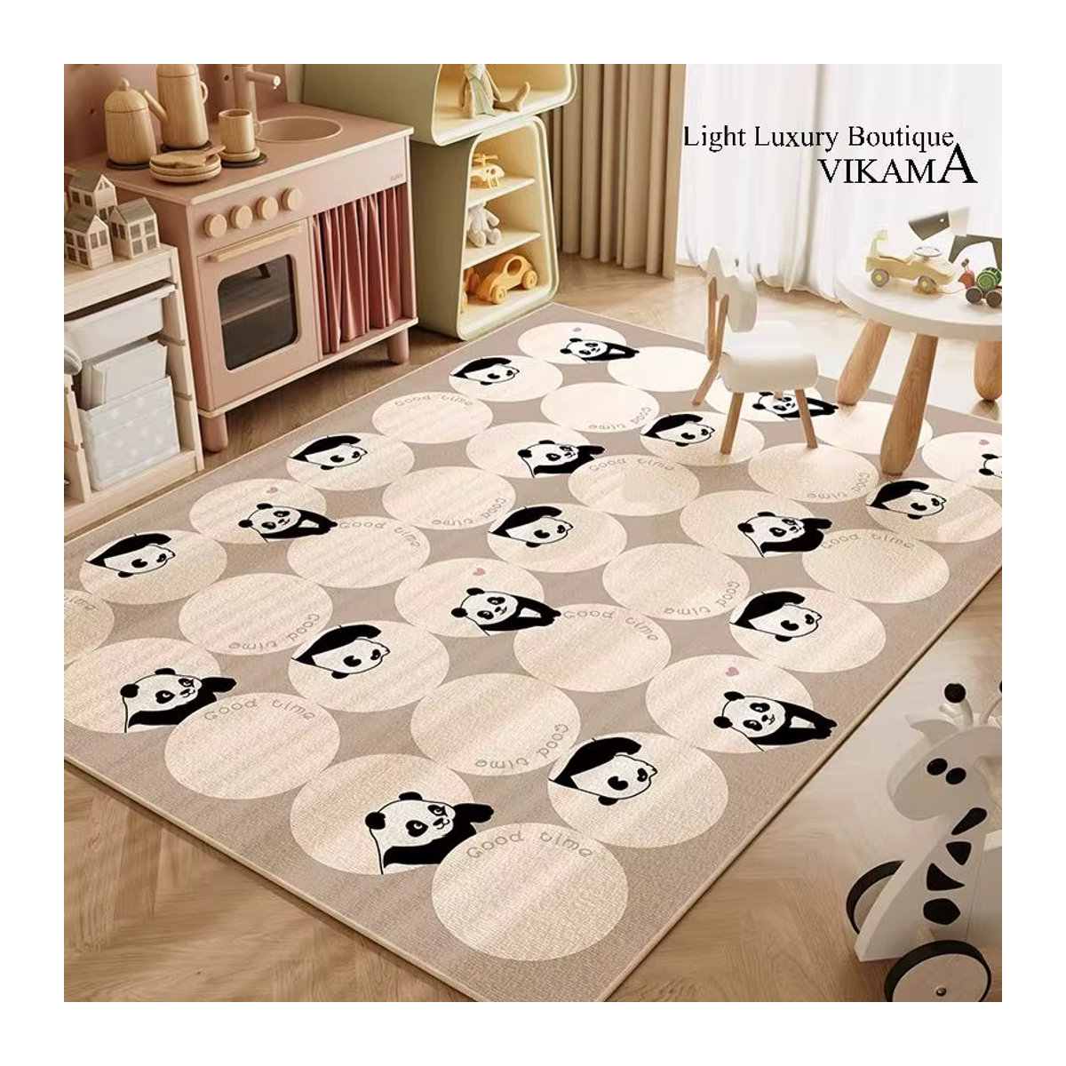 Vikama Kristall Samt Teppich in Beige für Kinderzimmer, Wohnzimmer und Spielbereiche - Bild 1