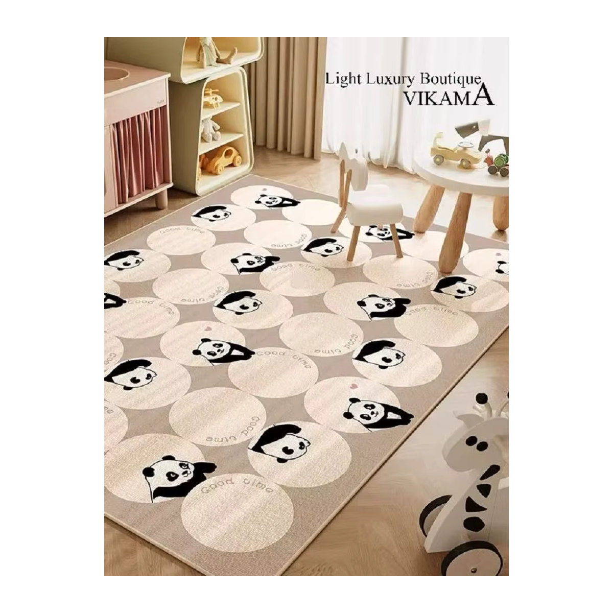 Vikama Kristall Samt Teppich in Beige für Kinderzimmer, Wohnzimmer und Spielbereiche - Bild 2