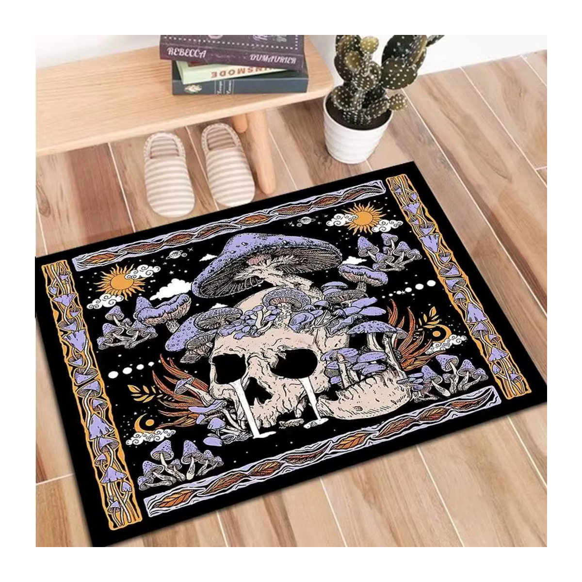 Vikama Kristall Samt Teppich mit Schädel und Pilz Muster in Mehrfarbig für Wohnzimmer, Schlafzimmer und Badezimmer - Bild 5
