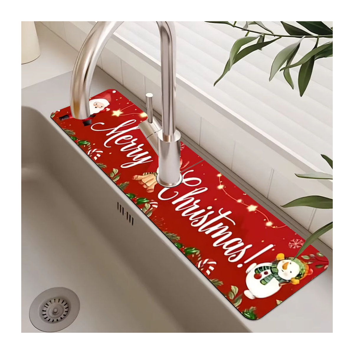 VIKAMA Küchenarmatur-Matte mit Weihnachtsmuster in Rot, schnell trocknend und saugfähig - Bild 4