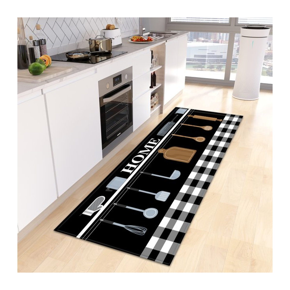 VIKAMA Küchenläufer mit geometrischem Design in Schwarz - Bild 1
