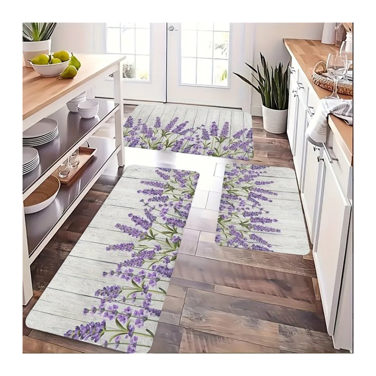 VIKAMA Küchenmatte mit Blumenmuster in Lila für Küche, Badezimmer und Waschküche - Bild 1