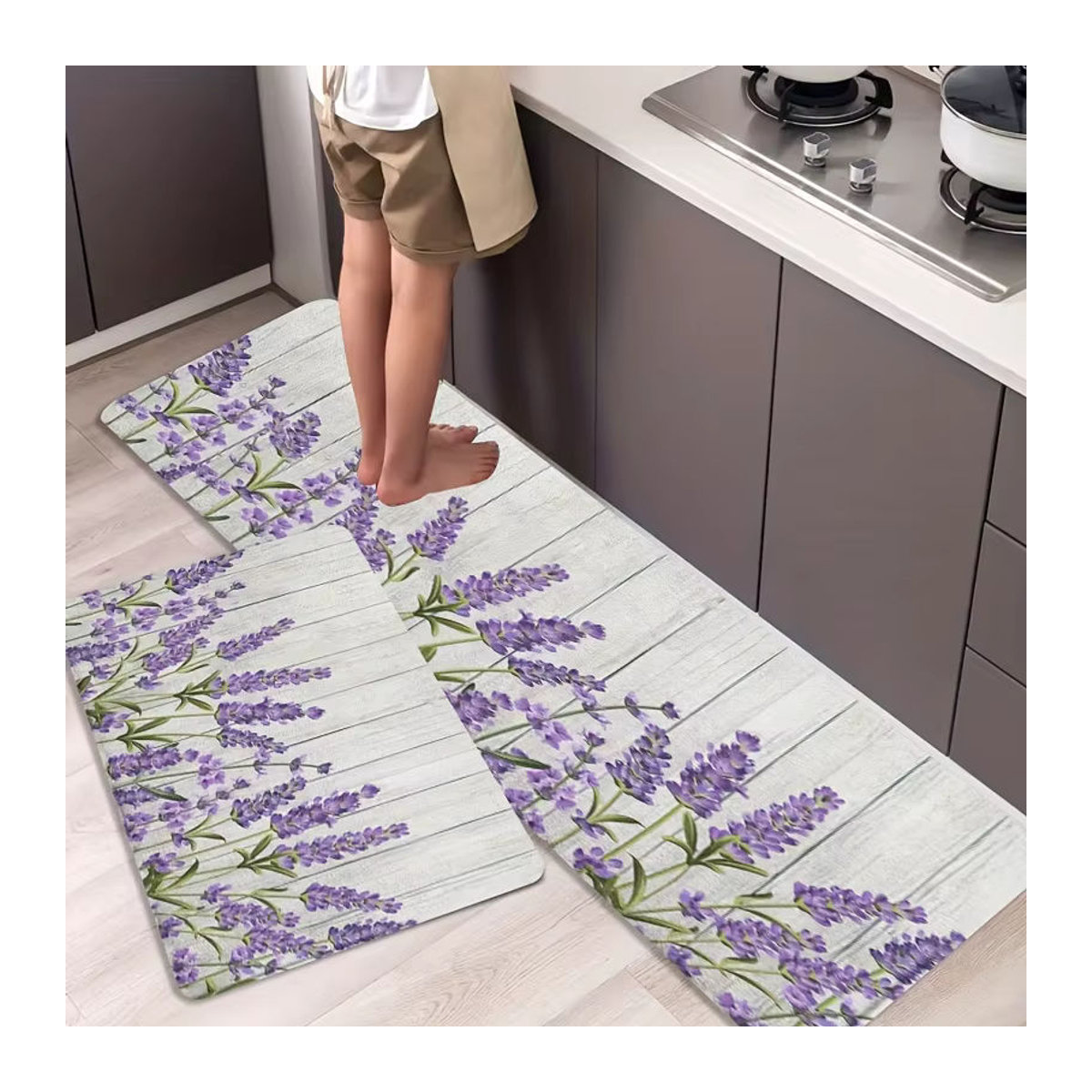 VIKAMA Küchenmatte mit Blumenmuster in Lila für Küche, Badezimmer und Waschküche - Bild 2