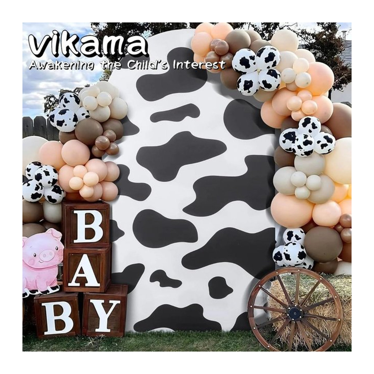 VIKAMA Kuhbogen-Abdeckung mit Animal Print in Weiß für Babypartys und Geburtstage im Landhausstil, B/H/T: 120 x 50 x 50 cm - Bild 1