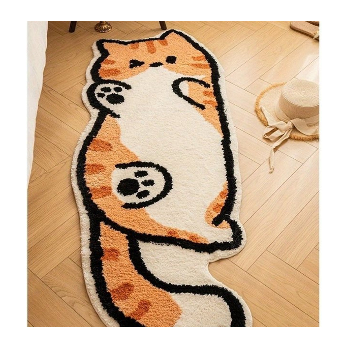 VIKAMA Kunstfell-Plüsch-Teppich mit Katzenmuster in Weiß für Kinderzimmer und Wohnräume - Bild 1
