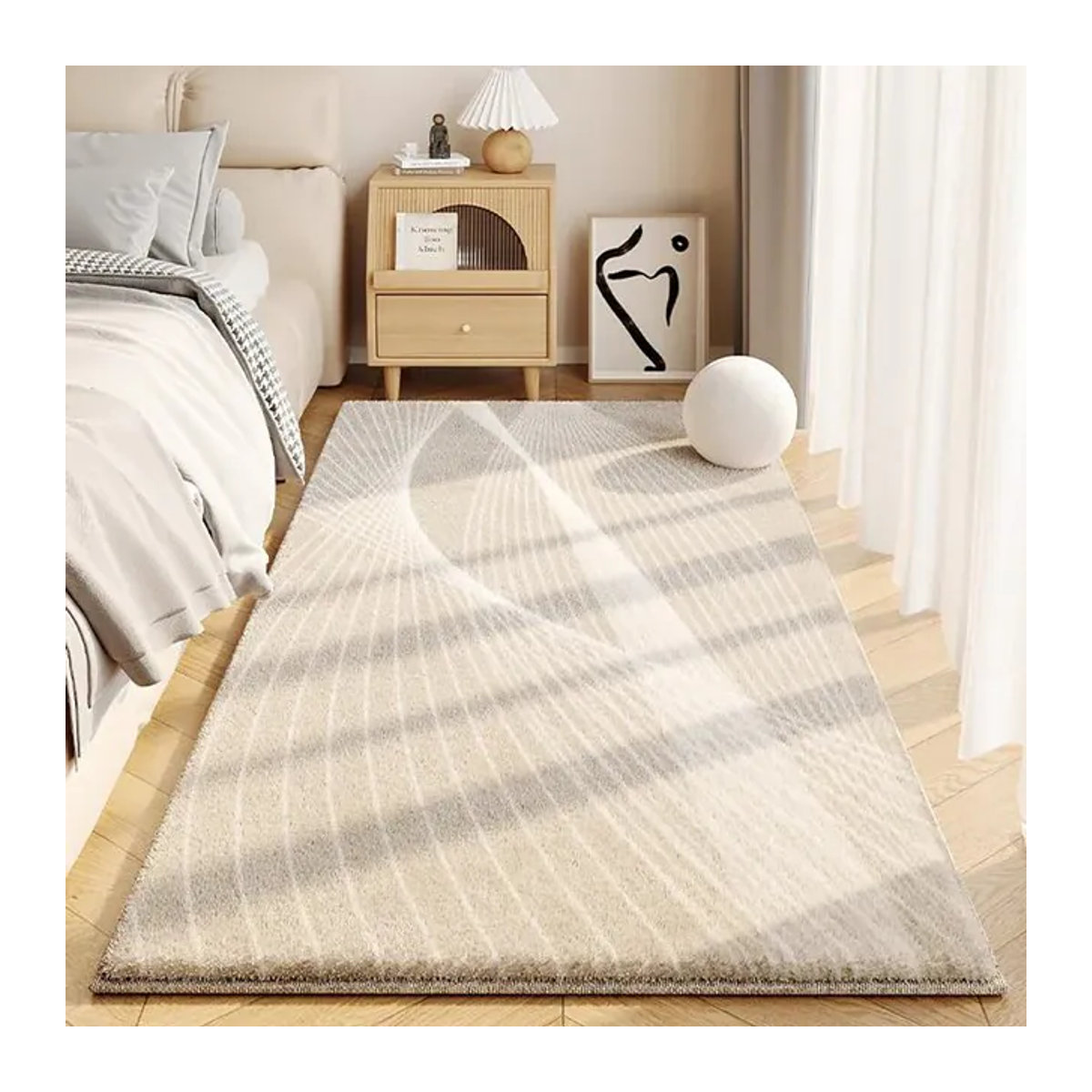 VIKAMA Kunstkaschmir Teppich in Creme und Beige, flauschig und rutschfest für Wohnzimmer, Schlafzimmer oder als Deko-Teppich - Bild 1