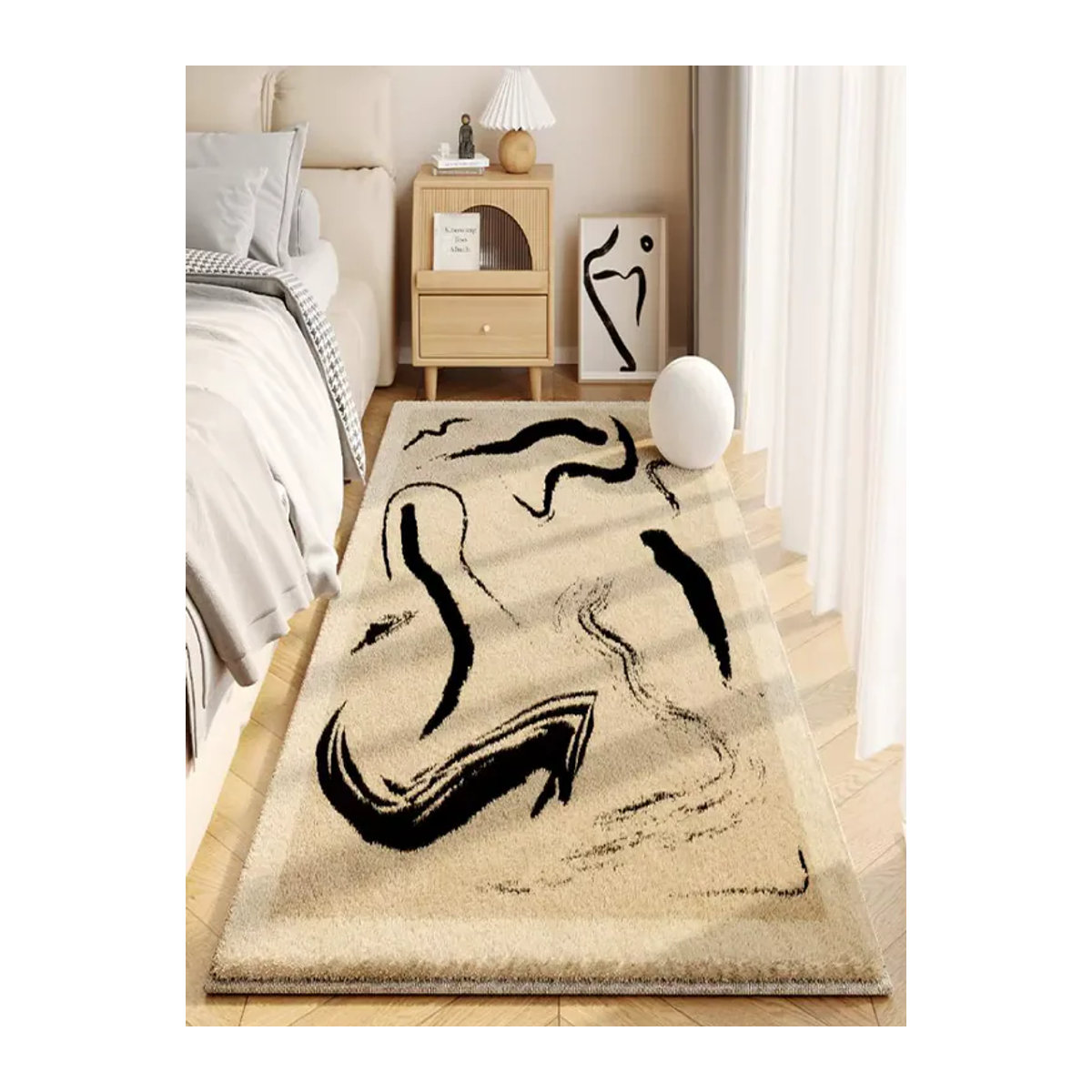 VIKAMA Kunstkaschmir Teppich in Creme und Beige, flauschig und rutschfest für Wohnzimmer, Schlafzimmer oder als Deko-Teppich - Bild 3