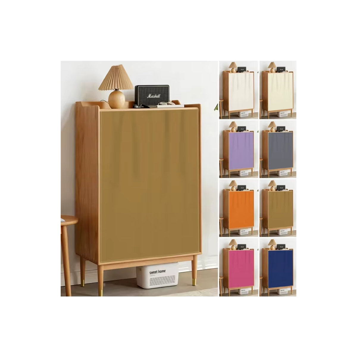 VIKAMA Kurze Vorhangabdeckung für Schranktüren in Creme zur Dekoration von Küchenschränken, Schuhschränken und Bücherregalen - Bild 3