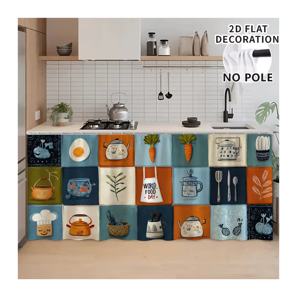 VIKAMA Kurzer Volant dekorativer Schrankvorhang mit Cartoon-Karotten-Motiv in Mehrfarbig - Bild 4