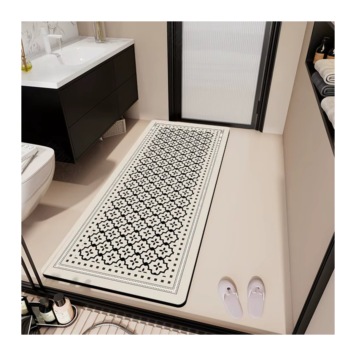 VIKAMA Lange Pedal-Bodenmatte für Badezimmer und Küche, weiß, wasserabsorbierend und schnell trocknend aus PVC - Bild 1