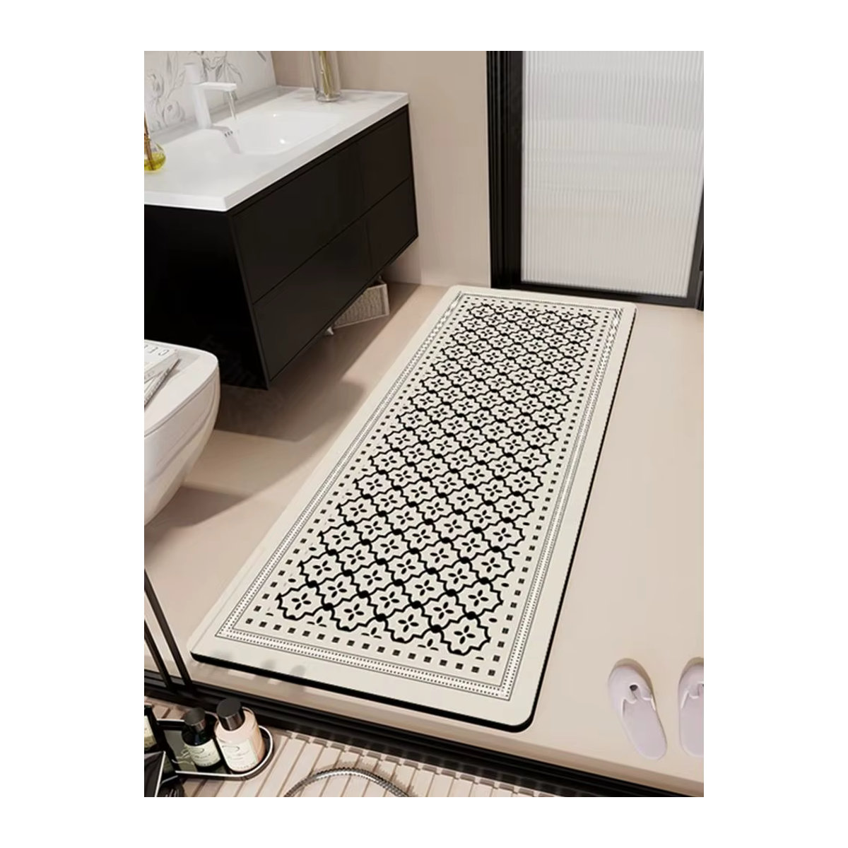 VIKAMA Lange Pedal-Bodenmatte für Badezimmer und Küche, weiß, wasserabsorbierend und schnell trocknend aus PVC - Bild 3