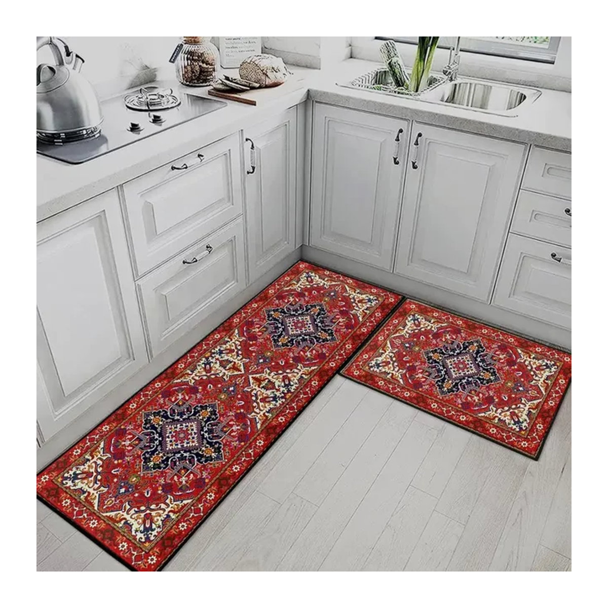 Vikama langer Teppich in Rot mit böhmischem Design für Veranda, Balkon und Wohnbereiche - Bild 1