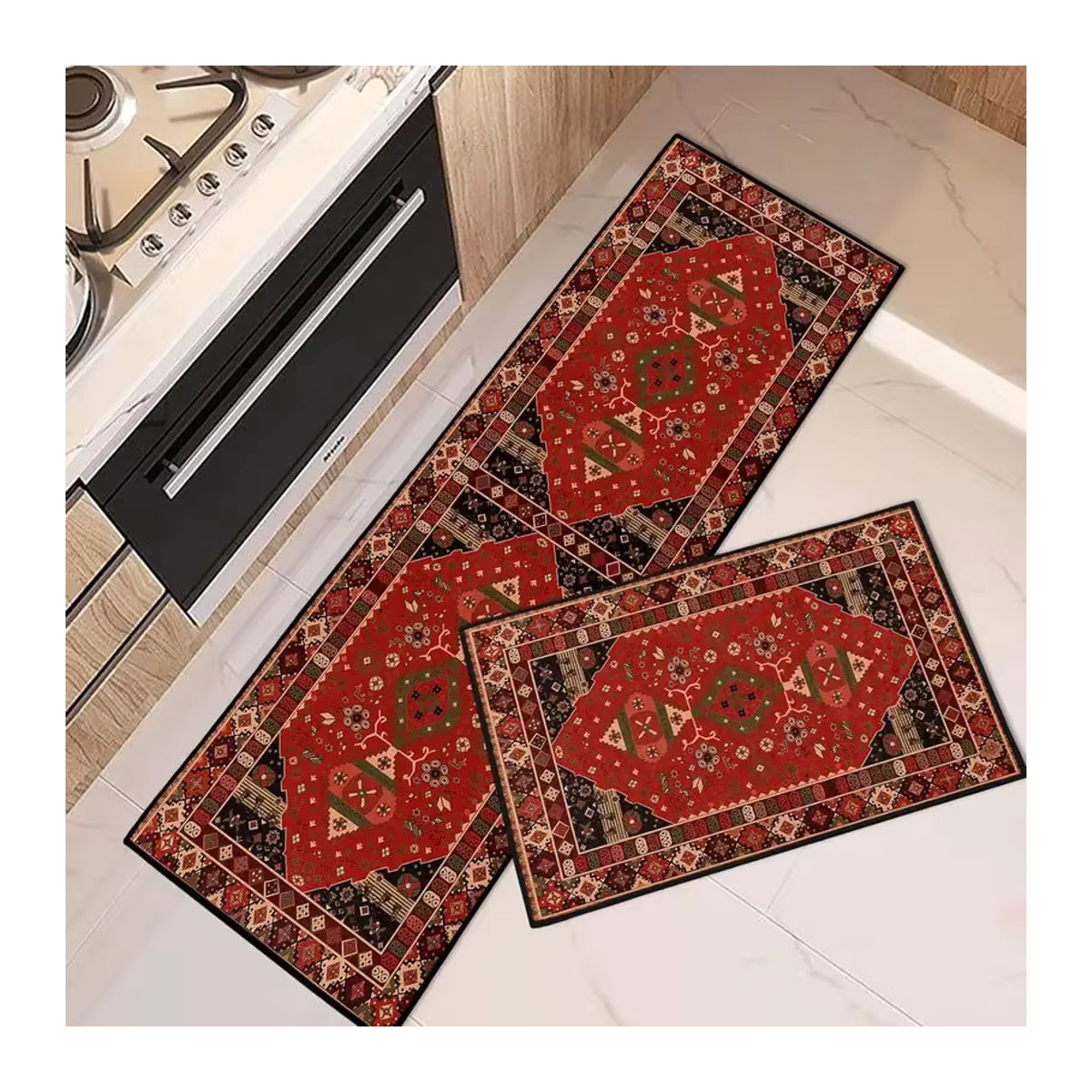 Vikama langer Teppich in Rot mit böhmischem Design für Veranda, Balkon und Wohnbereiche - Bild 2