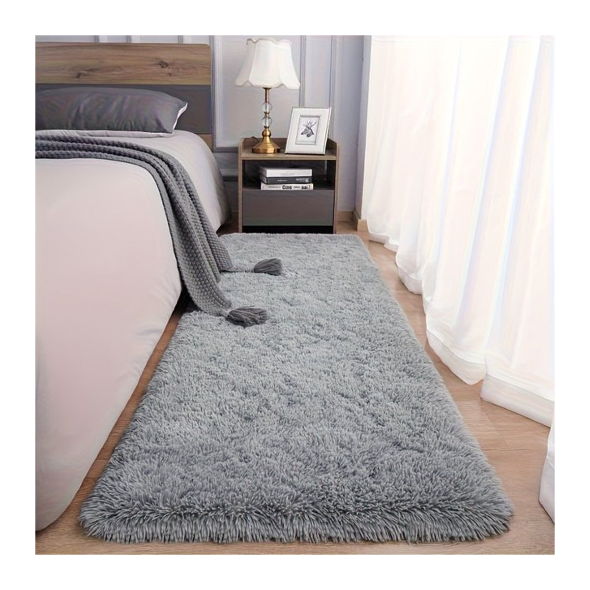 VIKAMA Langer Zottelteppich in Grau – Rutschfester Teppich für Schlafzimmer, Wohnzimmer und Sofa - Bild 1