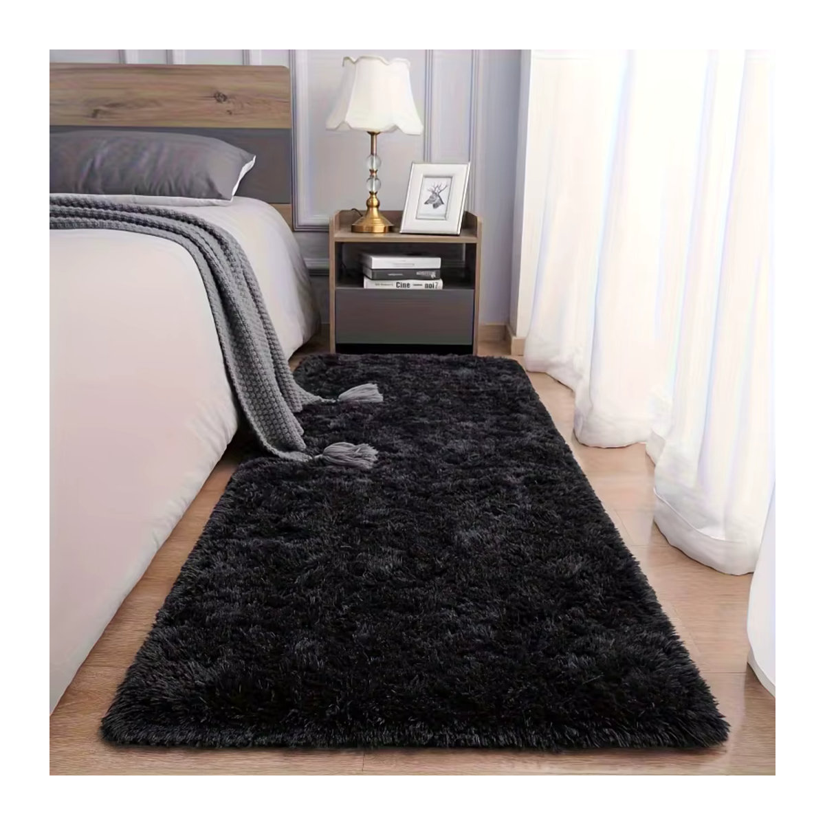 VIKAMA Langer Zottelteppich in Grau – Rutschfester Teppich für Schlafzimmer, Wohnzimmer und Sofa - Bild 2