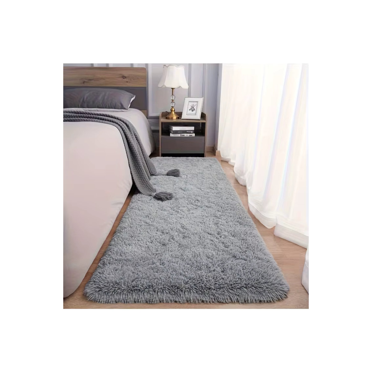 VIKAMA Langer Zottelteppich in Grau – Rutschfester Teppich für Schlafzimmer, Wohnzimmer und Sofa - Bild 5