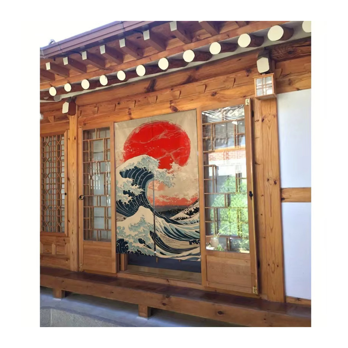 VIKAMA Leinenvorhang Japanisches Ukiyo-e Die große Welle Kunstdruck als Raumteiler und Sichtschutz in Mehrfarbig - Bild 2