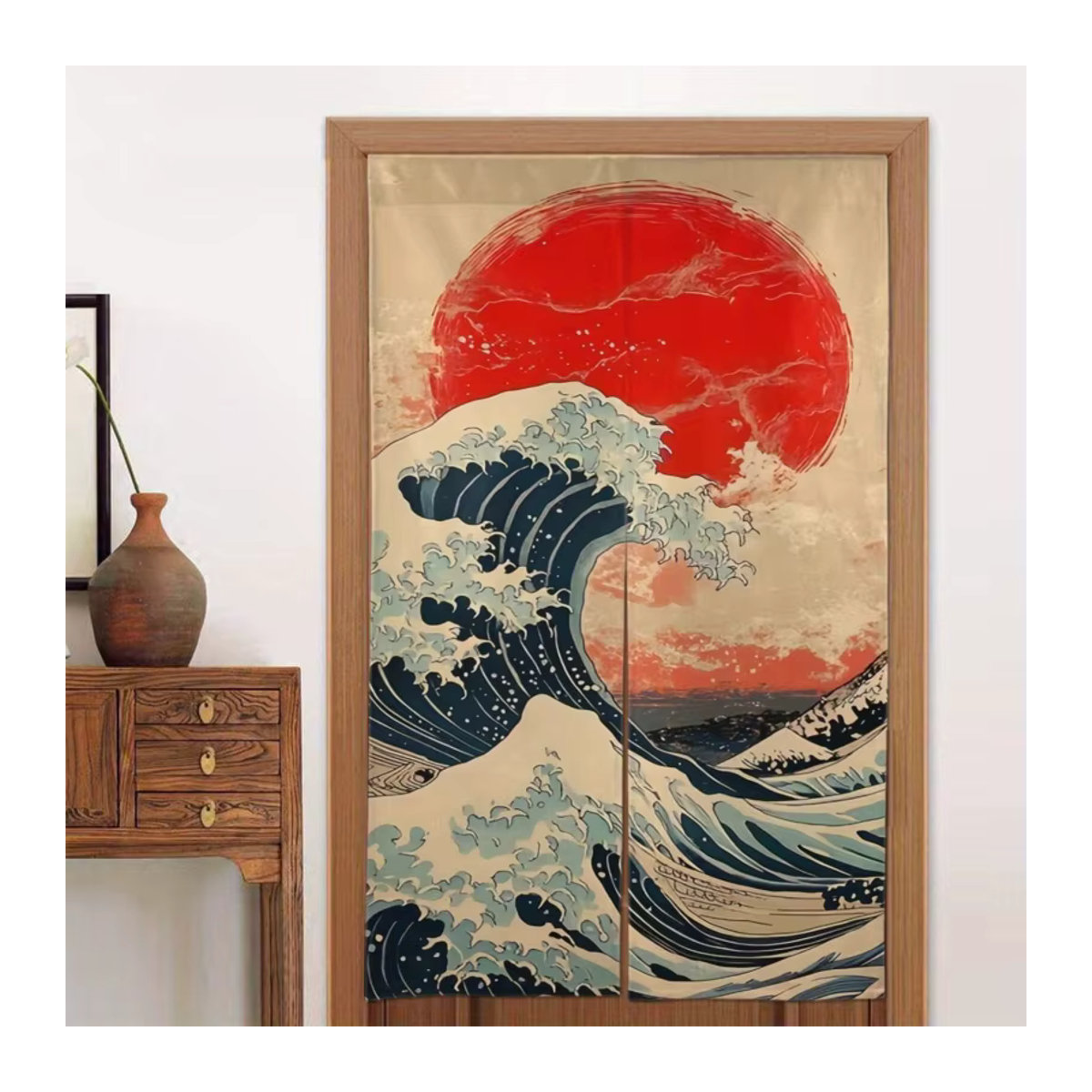 VIKAMA Leinenvorhang Japanisches Ukiyo-e Die große Welle Kunstdruck als Raumteiler und Sichtschutz in Mehrfarbig - Bild 3
