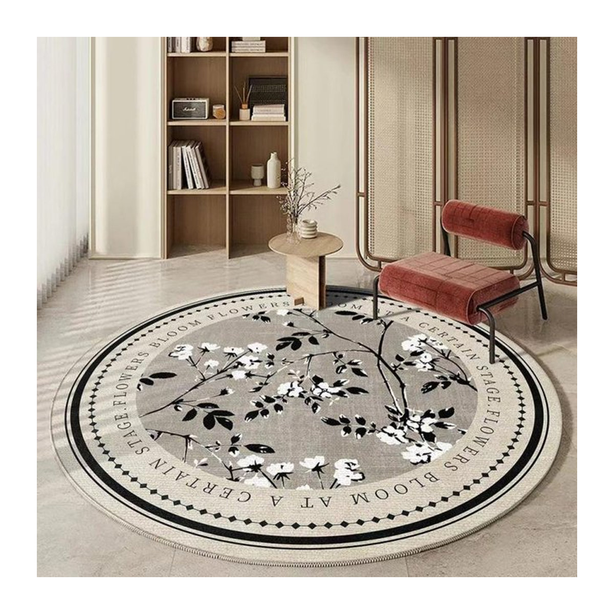 Vikama Light Luxus Kristall Flor Runder Teppich Rutschfest für Wohnzimmer, Sofa und Schlafzimmer - Bild 1