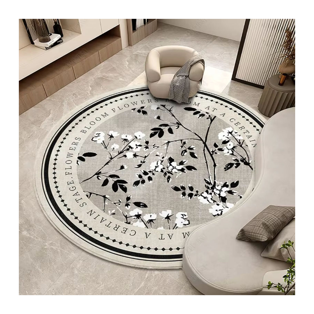 Vikama Light Luxus Kristall Flor Runder Teppich Rutschfest für Wohnzimmer, Sofa und Schlafzimmer - Bild 2