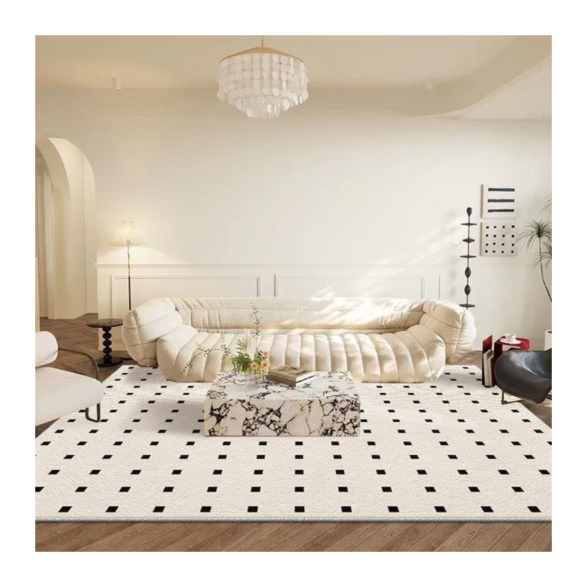 VIKAMA Loop Pile Teppich in Creme für Wohnzimmer, Schlafzimmer und Sofa - Bild 1