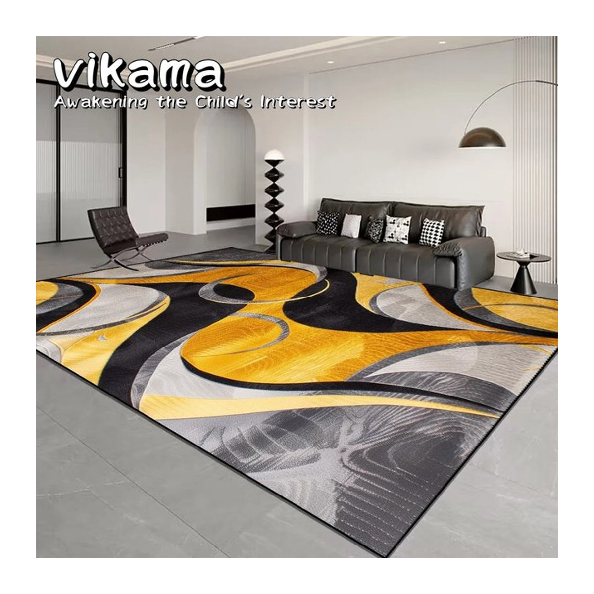 VIKAMA Loop Pile Teppich mit modernem Abstract Curve Design in Mehrfarbig, rutschfest und langlebig für dein Wohnzimmer - Bild 1