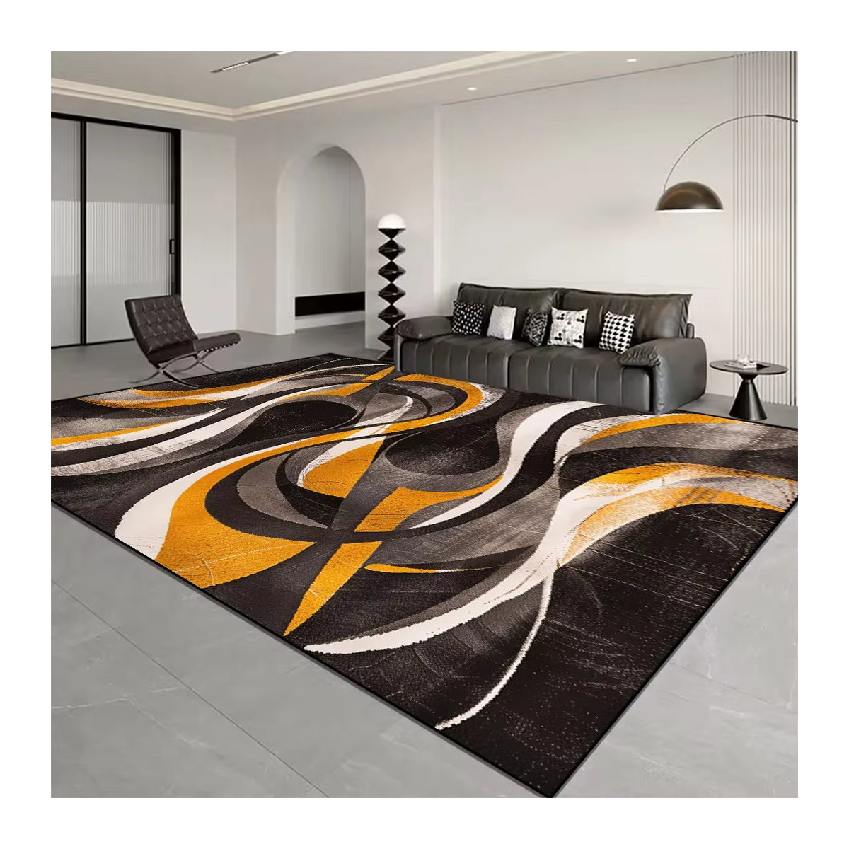 VIKAMA Loop Pile Teppich mit modernem Abstract Curve Design in Mehrfarbig, rutschfest und langlebig für dein Wohnzimmer - Bild 3