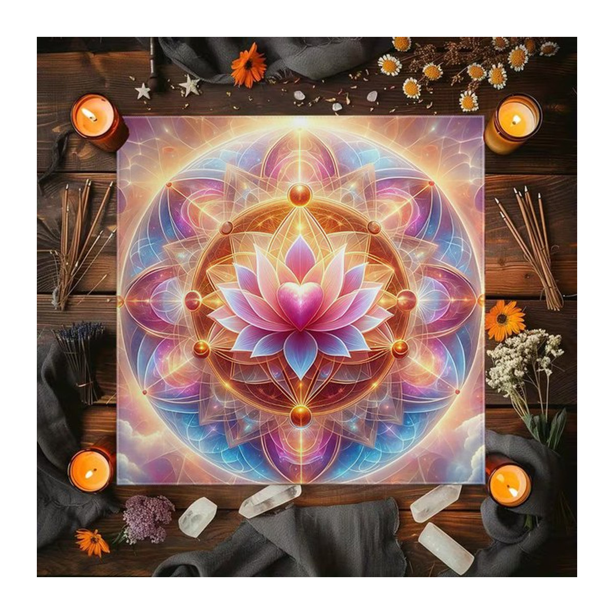 VIKAMA Love Lotus Mandala Tarot-Tischdecke als magisches Altartuch und Meditationsmatte in Mehrfarbig - Bild 1