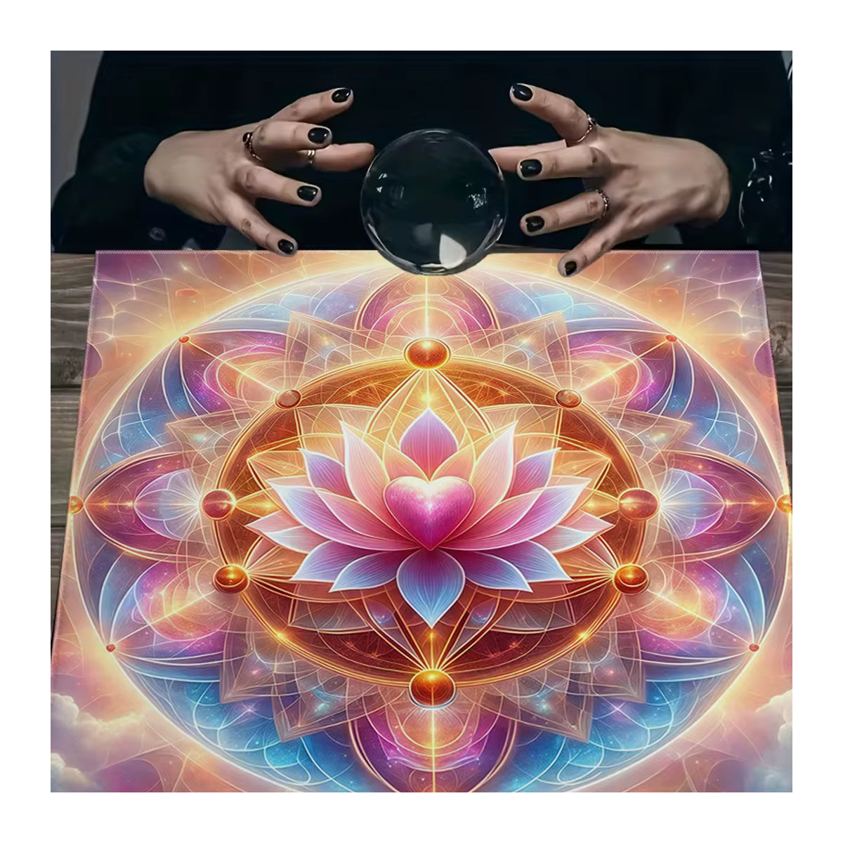 VIKAMA Love Lotus Mandala Tarot-Tischdecke als magisches Altartuch und Meditationsmatte in Mehrfarbig - Bild 2