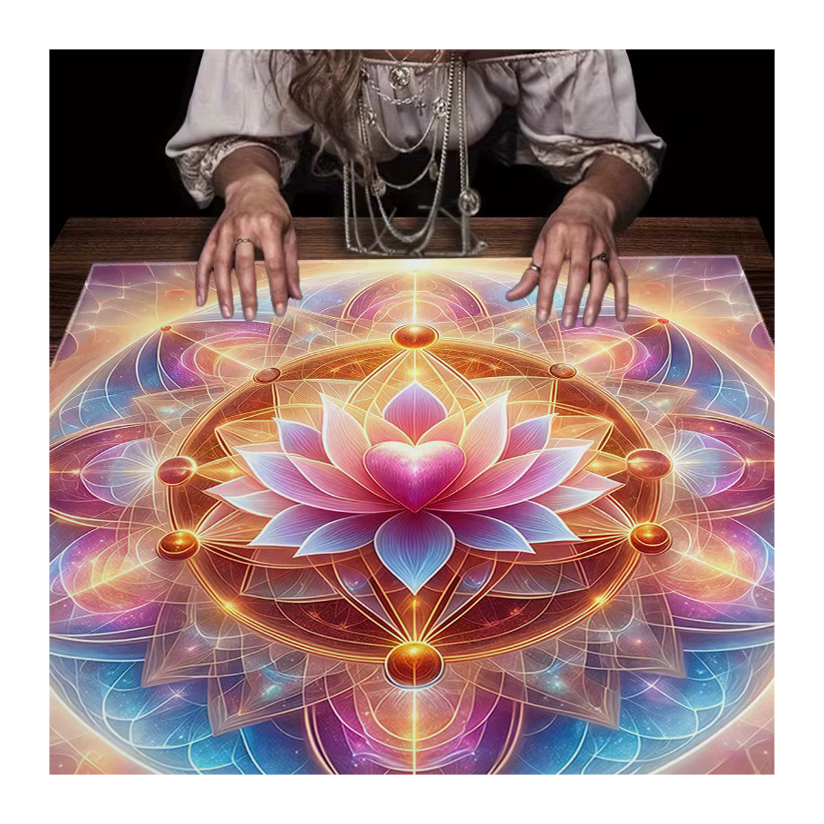 VIKAMA Love Lotus Mandala Tarot-Tischdecke als magisches Altartuch und Meditationsmatte in Mehrfarbig - Bild 3
