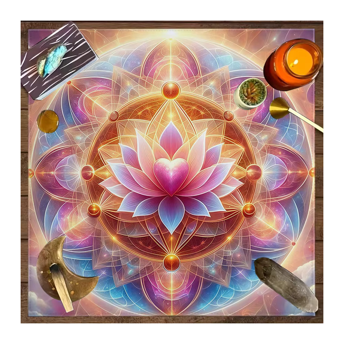 VIKAMA Love Lotus Mandala Tarot-Tischdecke als magisches Altartuch und Meditationsmatte in Mehrfarbig - Bild 4