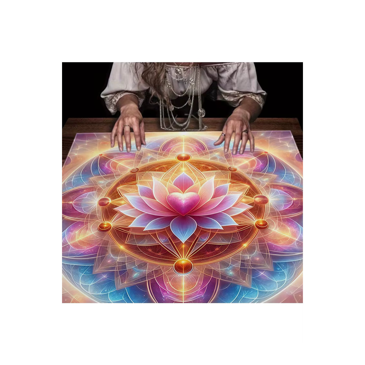 VIKAMA Love Lotus Mandala Tarot-Tischdecke als magisches Altartuch und Meditationsmatte in Mehrfarbig - Bild 6