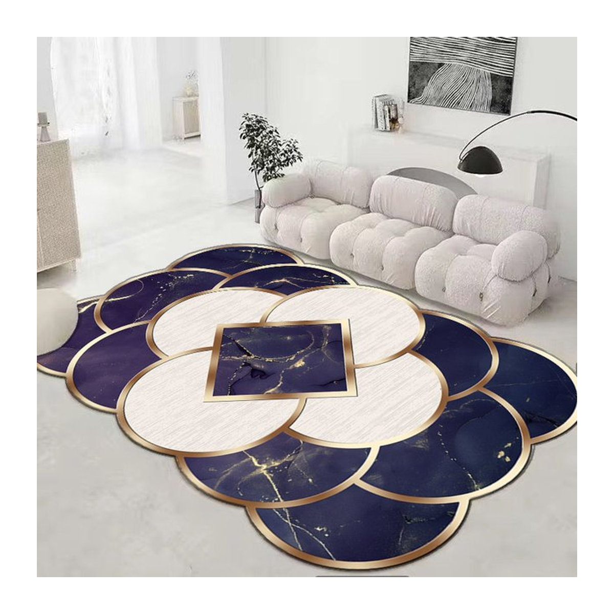 VIKAMA Luxus Teppich mit Marmor-Design und unregelmäßiger Form aus Kristall-Samt in Mehrfarbig - Bild 1
