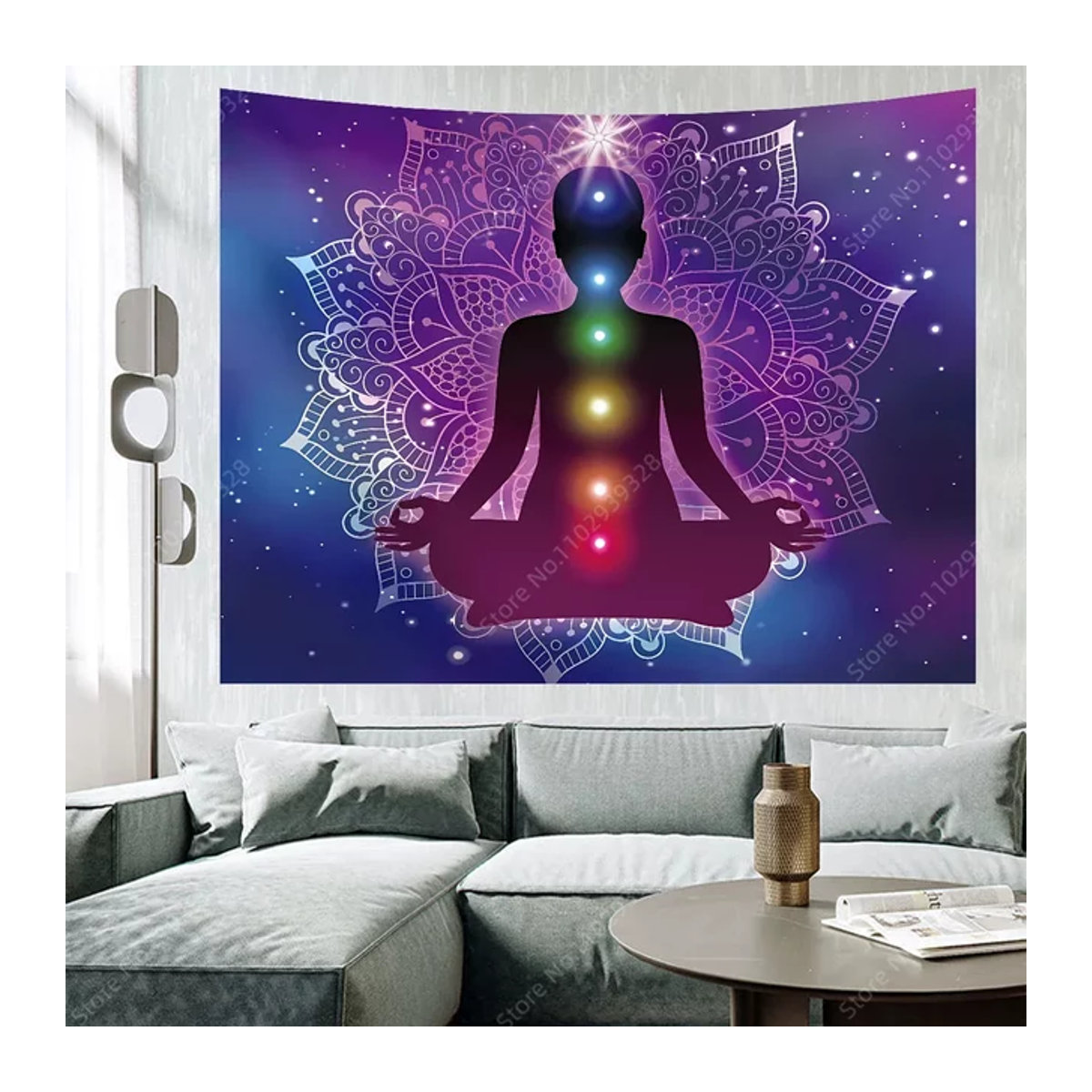 VIKAMA Meditation Chakra Mandala Wandteppich in Mehrfarbig, Rechteckig, B/H: 60 x 40 cm - Bild 1