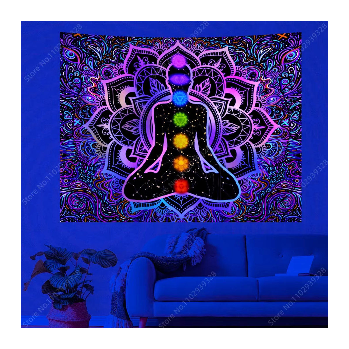 VIKAMA Meditation Chakra Mandala Wandteppich in Mehrfarbig, Rechteckig, B/H: 60 x 40 cm - Bild 2