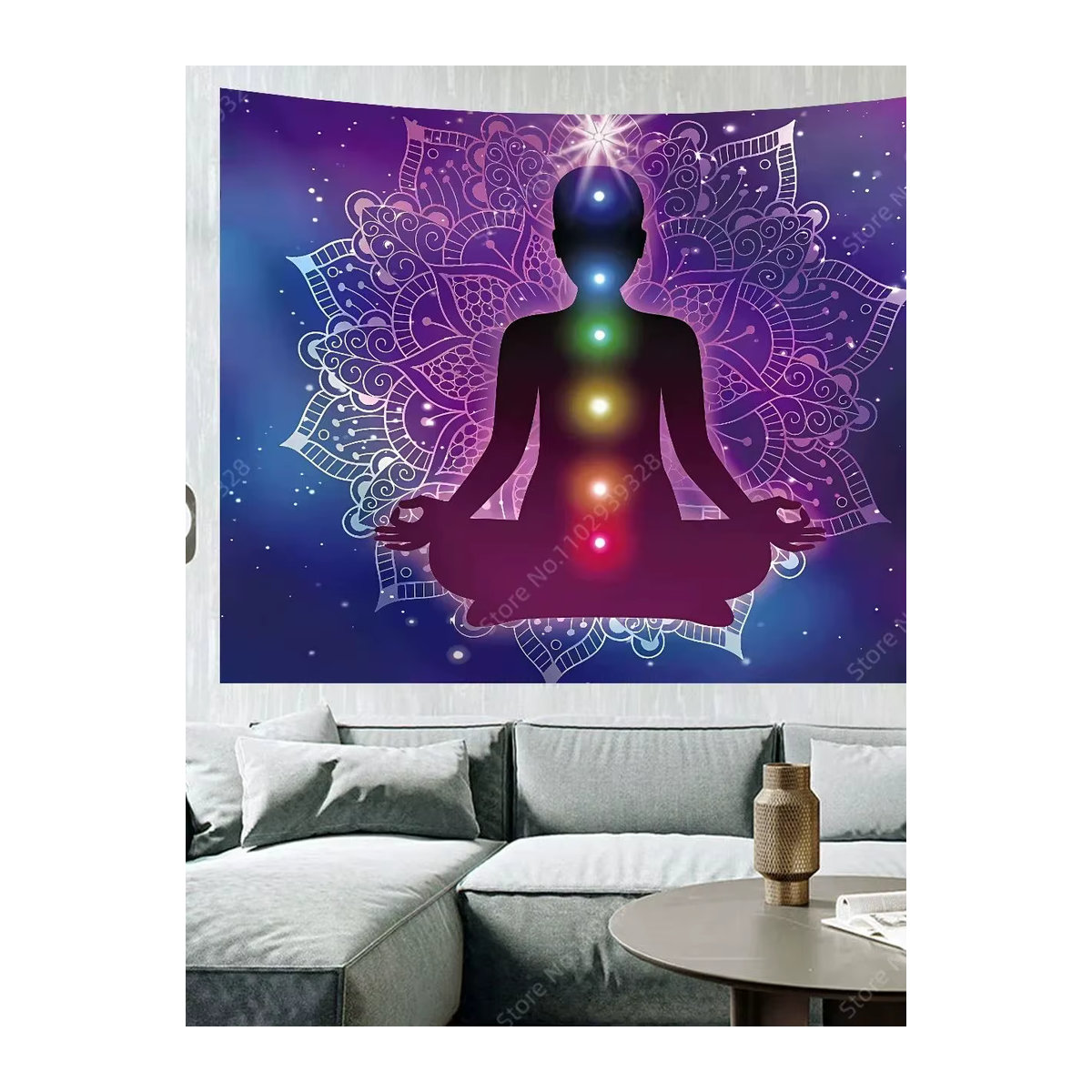 VIKAMA Meditation Chakra Mandala Wandteppich in Mehrfarbig, Rechteckig, B/H: 60 x 40 cm - Bild 3
