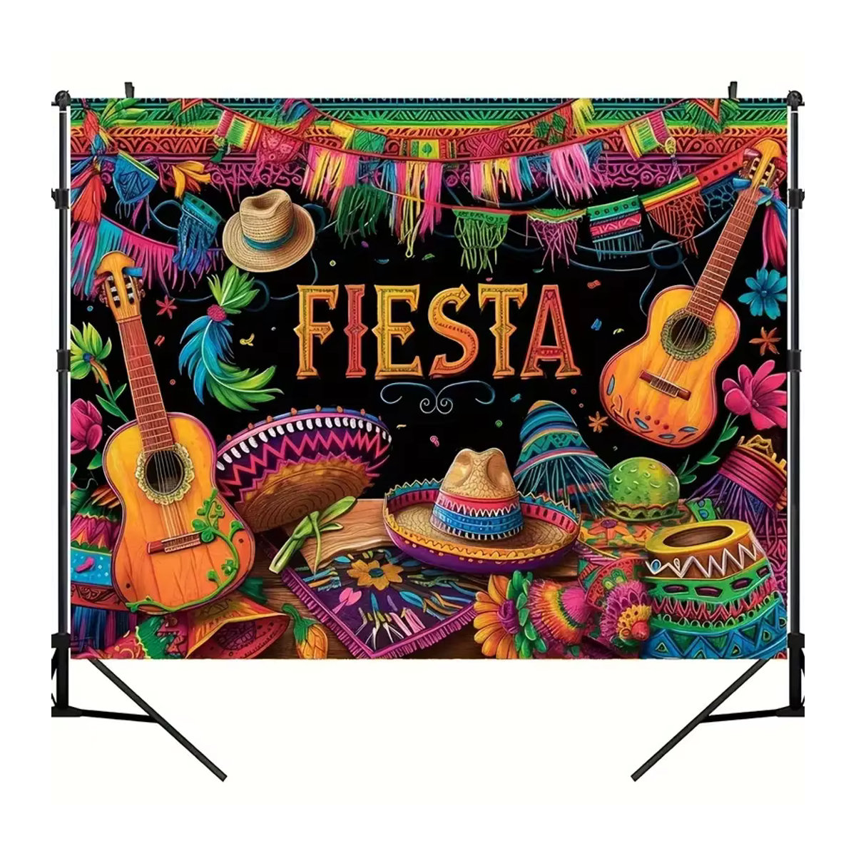 VIKAMA Mexikanischer Karneval Party Hintergrund mit Kaktus und Gitarre, Mehrfarbig, B: 120 cm, H: 90 cm - Bild 2