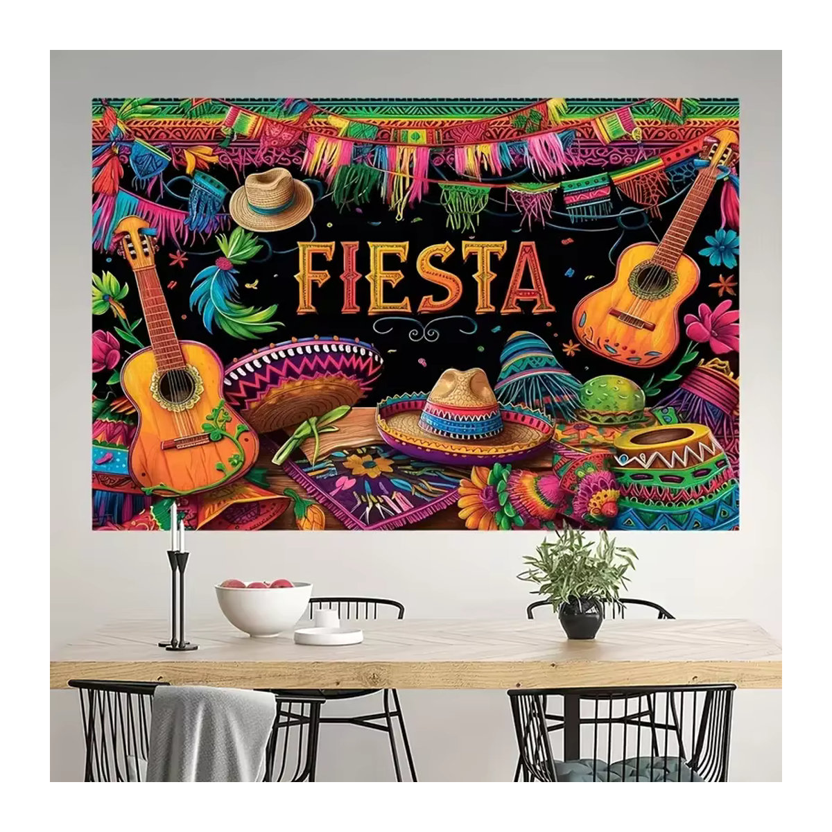 VIKAMA Mexikanischer Karneval Party Hintergrund mit Kaktus und Gitarre, Mehrfarbig, B: 120 cm, H: 90 cm - Bild 4