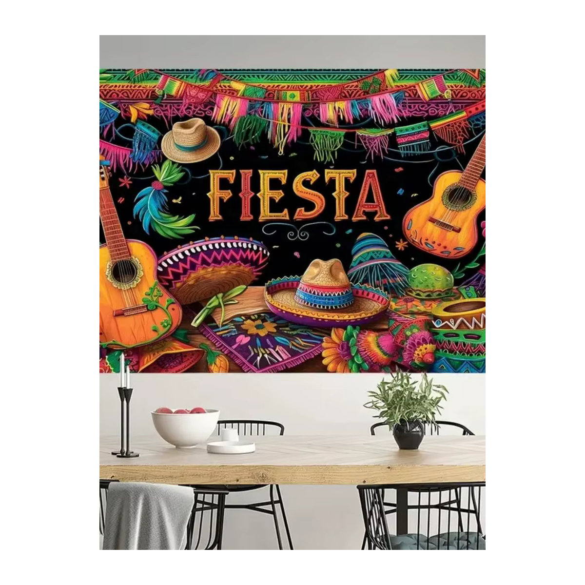 VIKAMA Mexikanischer Karneval Party Hintergrund mit Kaktus und Gitarre, Mehrfarbig, B: 120 cm, H: 90 cm - Bild 5