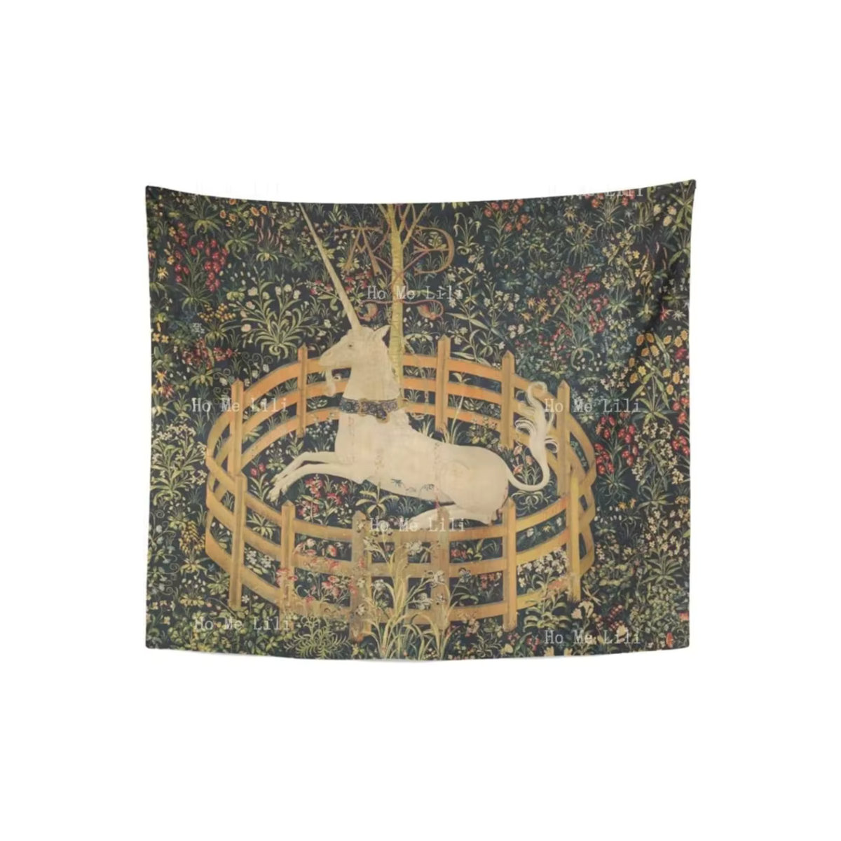 VIKAMA Mittelalterlicher Einhorn-Wandteppich im Vintage-Stil, mehrfarbiger Wandbehang für dein Schlafzimmer, B: 150 cm, H: 100 cm - Bild 4