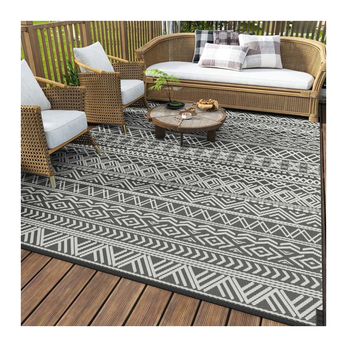 VIKAMA Modern Line Teppich Geometrisch Schwarz/Weiß, maschinenwaschbar und feuchtigkeitsbeständig, B/T: 160 x 80 cm - Bild 1