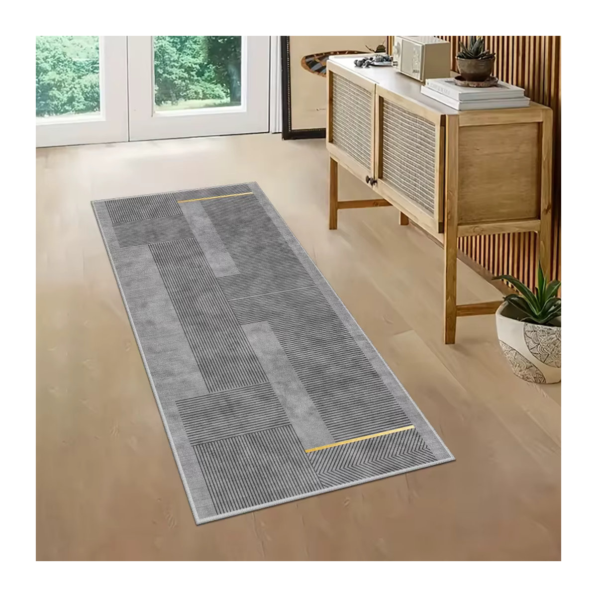 VIKAMA Moderner Geometrischer Läufer in Grau als Rutschfeste Fußmatte für Eingangsbereich, Küche oder Balkon - Bild 2