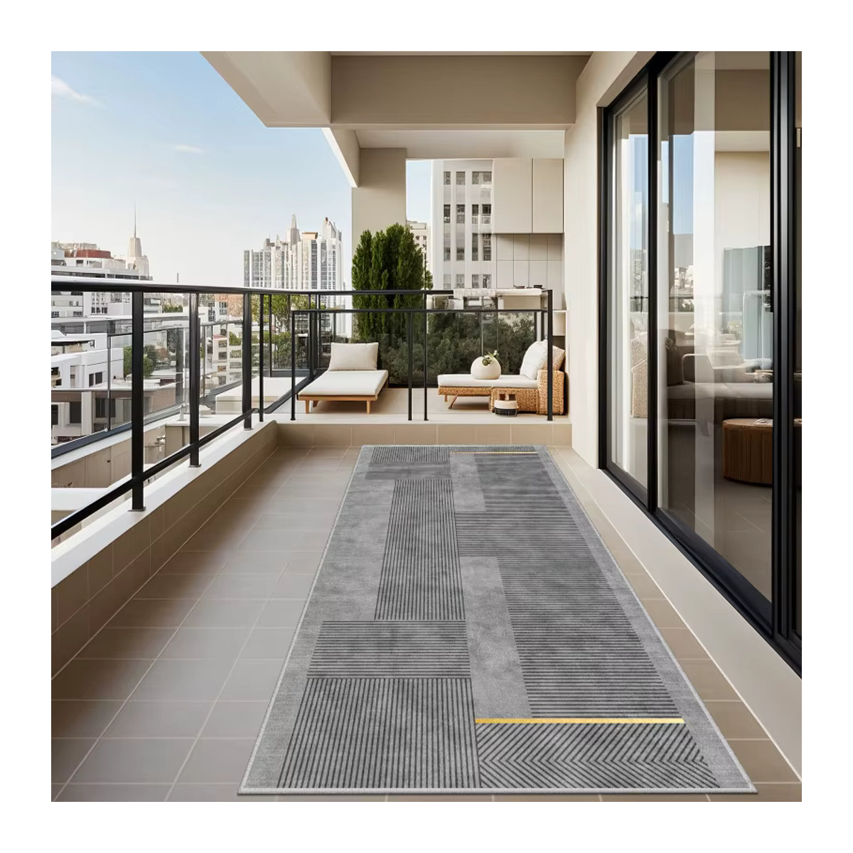 VIKAMA Moderner Geometrischer Läufer in Grau als Rutschfeste Fußmatte für Eingangsbereich, Küche oder Balkon - Bild 4
