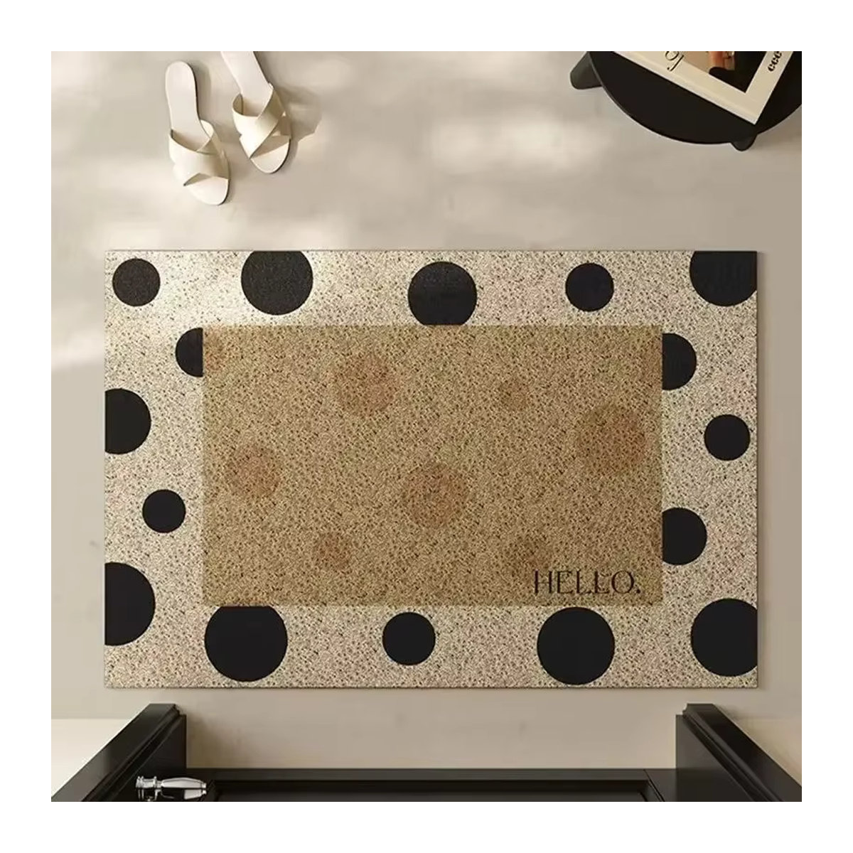 VIKAMA Moderner geometrischer Teppich mit abstraktem Polka Dot-Muster in Beige, rutschfest und maschinenwaschbar - Bild 1