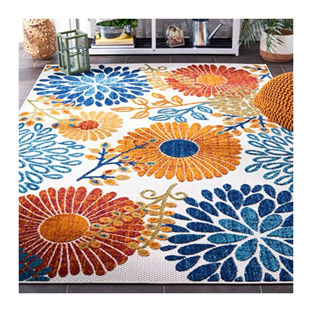 VIKAMA Moderner Outdoor-Teppich mit Blumenmuster, rutschfeste Sommer-Terrassenmatte, faltbar und tragbar, Farbe: Grün/Bunt, B/T: 160 x 80 cm - Bild 2