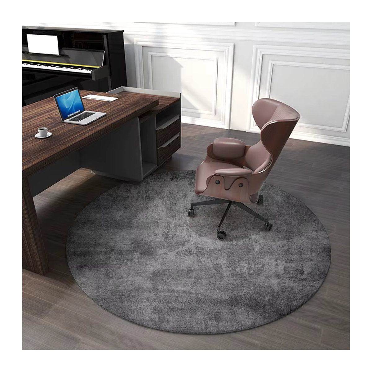 VIKAMA Moderner Runder Teppich Grau mit Print als Rutschfeste Bodenmatte für Büro, Gaming-Stuhl und Wohnbereich - Bild 3