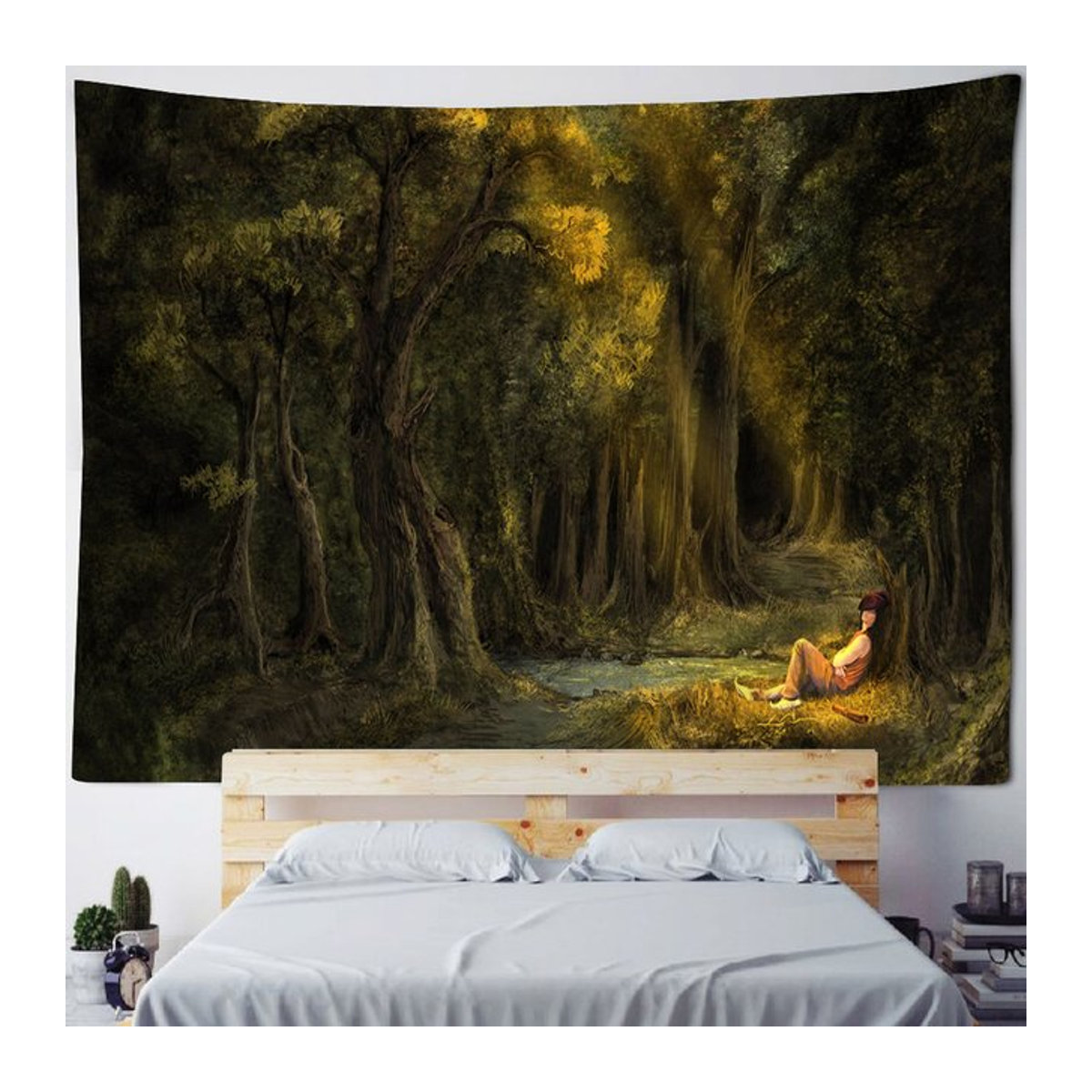 VIKAMA Mori Light Art Wandteppich Forest Sunshine Creek in mehrfarbigem skandinavischem Stil, B/H: 60 x 90 cm - Bild 1