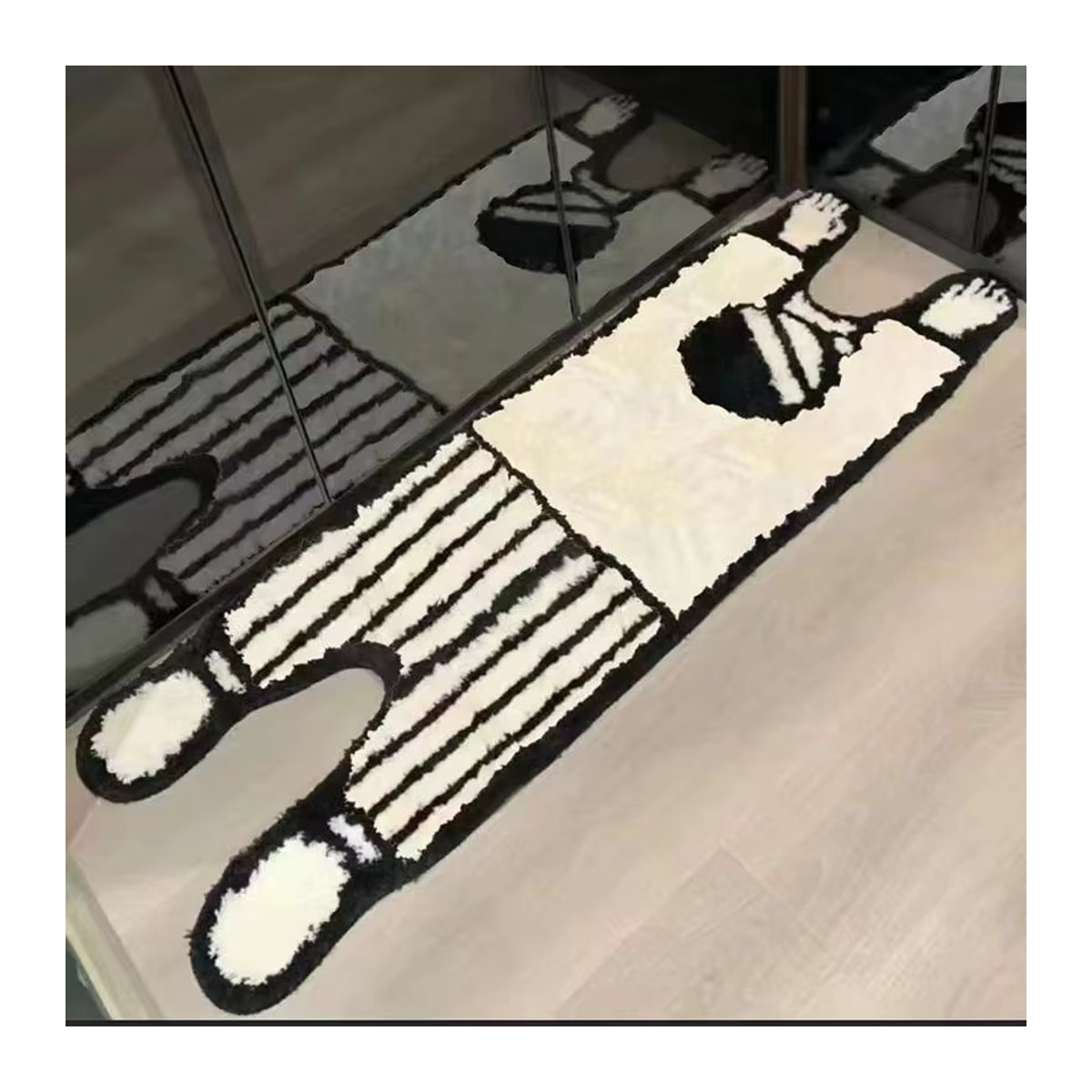 VIKAMA Nachttischteppich aus Kunstkaschmir in Schwarz-Weiß für Schlafzimmer und Wohnzimmer - Bild 2