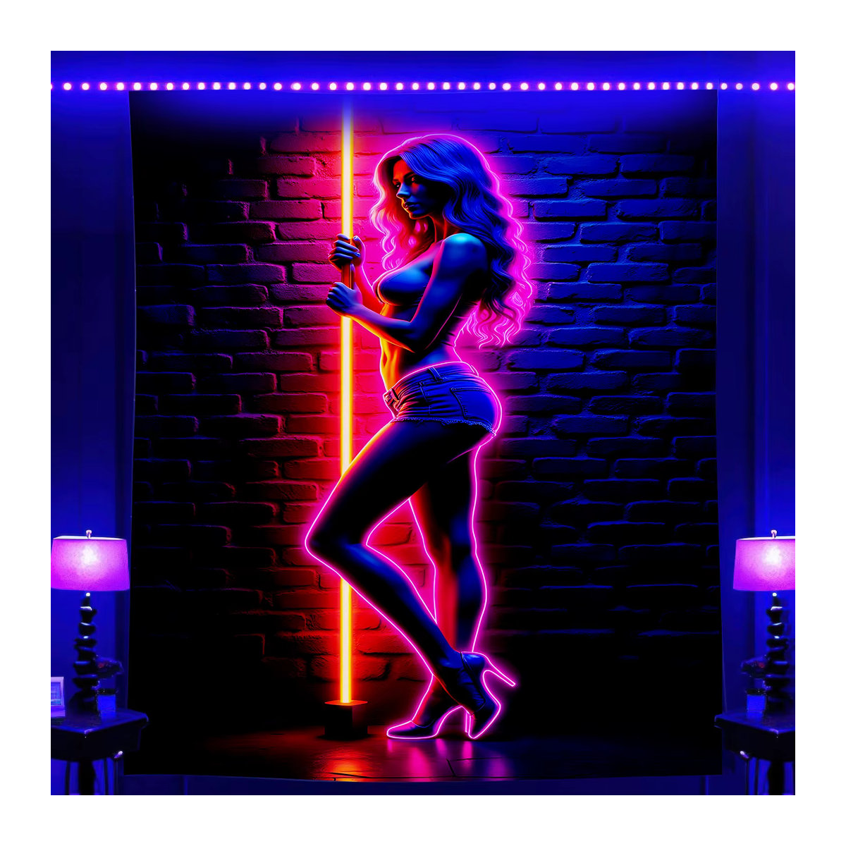 VIKAMA Neon-Kunst-Wandteppich mit menschlicher Silhouette im Cyberpunk-Stil, mehrfarbig, rechteckig - Bild 3