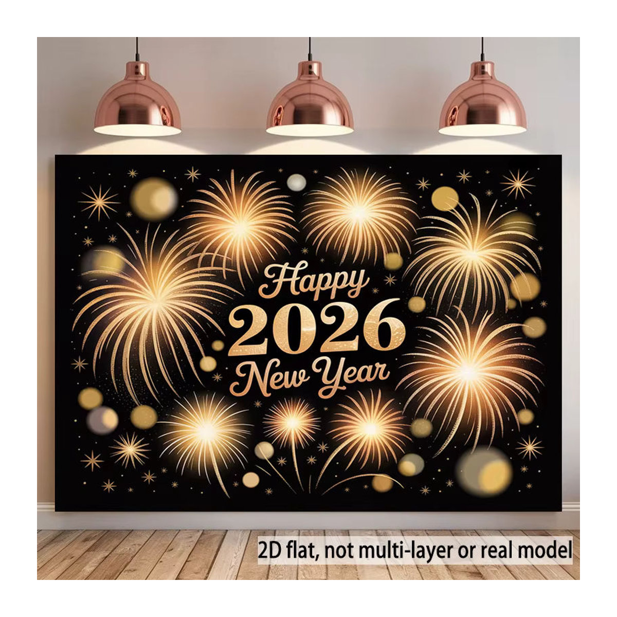 VIKAMA Neujahr Wandteppich mit Feuerwerk und Sternen in Schwarz, abstrakte Textil-Wanddekoration für dein Wohnzimmer - Bild 2